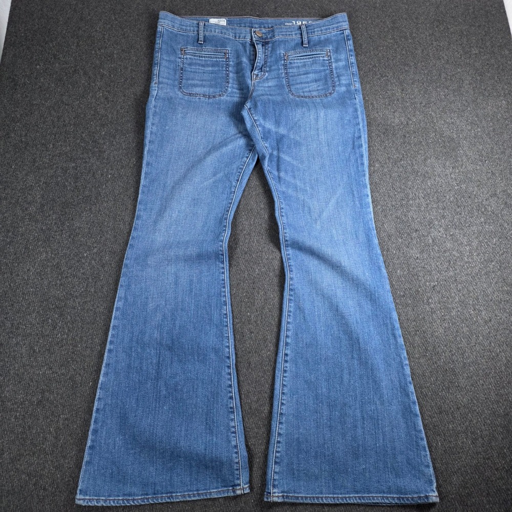 Gap Flare Jeans Womens 32/14 Blue Hermosa 1969 Mid Rise Patch Pocket Stretch